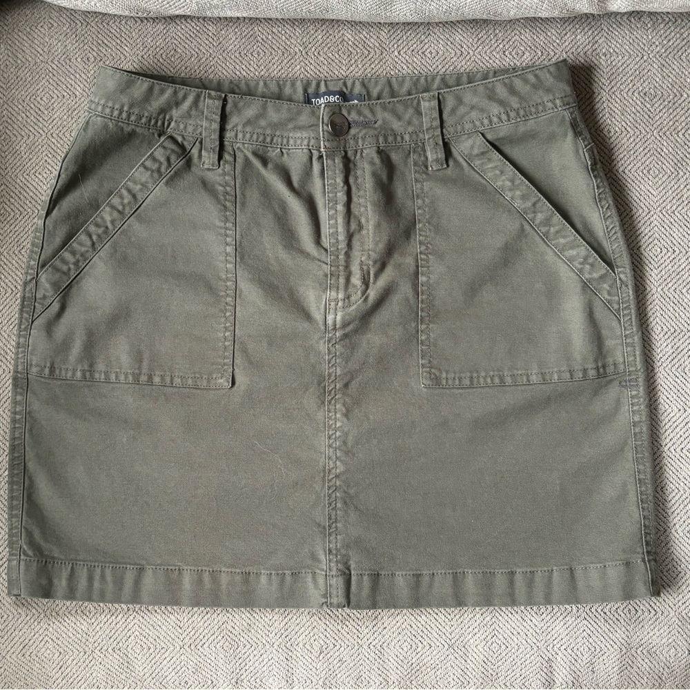 Toad & Co Earthworks Olive Green Organic Cotton Tencel Mini Skirt, Size 6